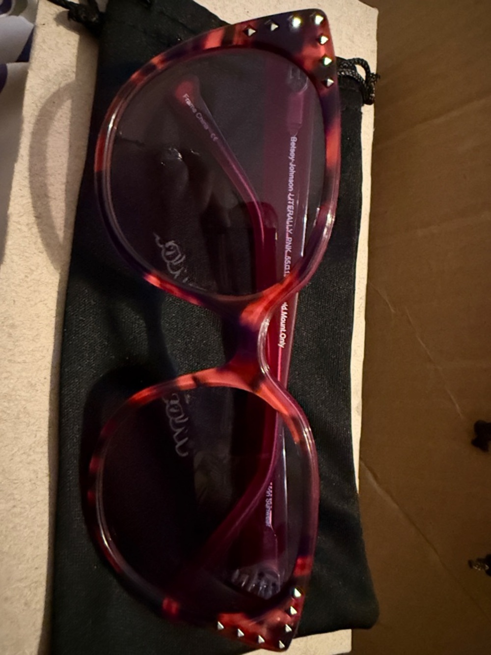 Betsey Johnson Pink and Brown Cat-Eye Sunglasses with Stud Accents